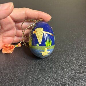 Hand Painted Wooden Egg Whimsical Geese